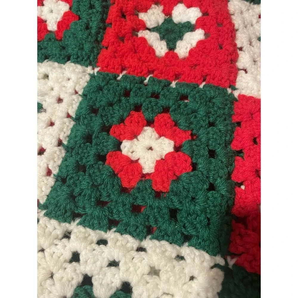 Handmade Crochet Christmas Afghan Throw Granny Square Blanket 35